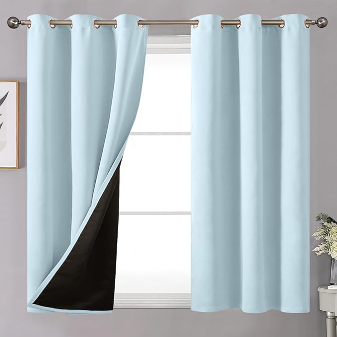 YoungsTex 100% Blackout Curtains 45 Inch Length 2 Panels, Room Darkening Drapes by YoungsTex