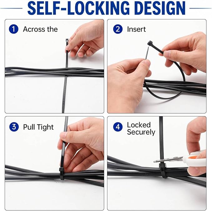 Zip Ties 8 inch, 100 Pack Heavy Duty Black Zip Ties - Image 4
