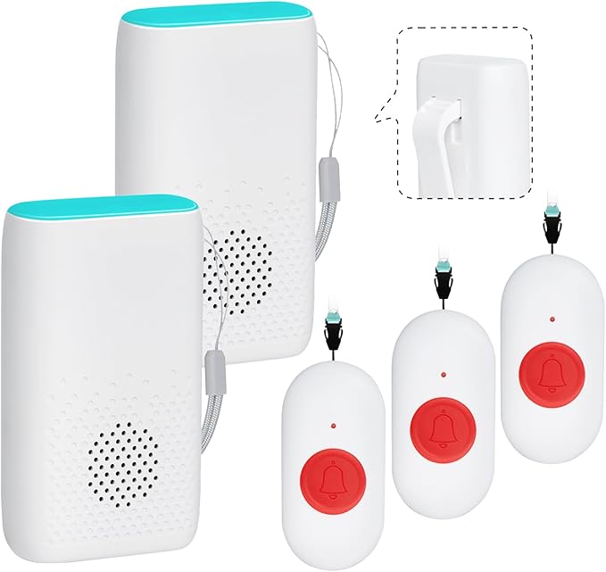Wireless Caregiver Pager Nurse Alert System SOS Call Button Vibration Pager Nurse Calling Alert System with 58 Melodies 4 Adjust Volume Levels for Patients Seniors Elderly Monitoring at Home