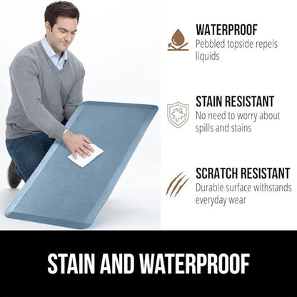 GORILLA GRIP Comfortable Cushioned Kitchen Mats for Floor, 39x20, Waterproof and Stain Resistant Soft Top, 3/4 Inch Thick Ergonomic Standing Desk Anti Fatigue Mat, Foam Supports Ankles, Feet, Sky Blue