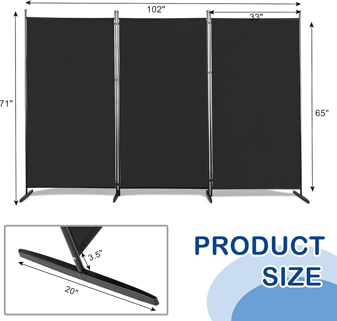 6ft Folding Room Divider Privacy Screens, 3 Panel Freestanding Wall Divider - Image 2