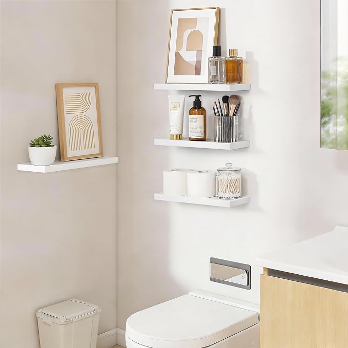 BAYKA White Floating Shelves 15.7in, Wall Mount Rustic Wood Shelf | Easy Install - Image 5