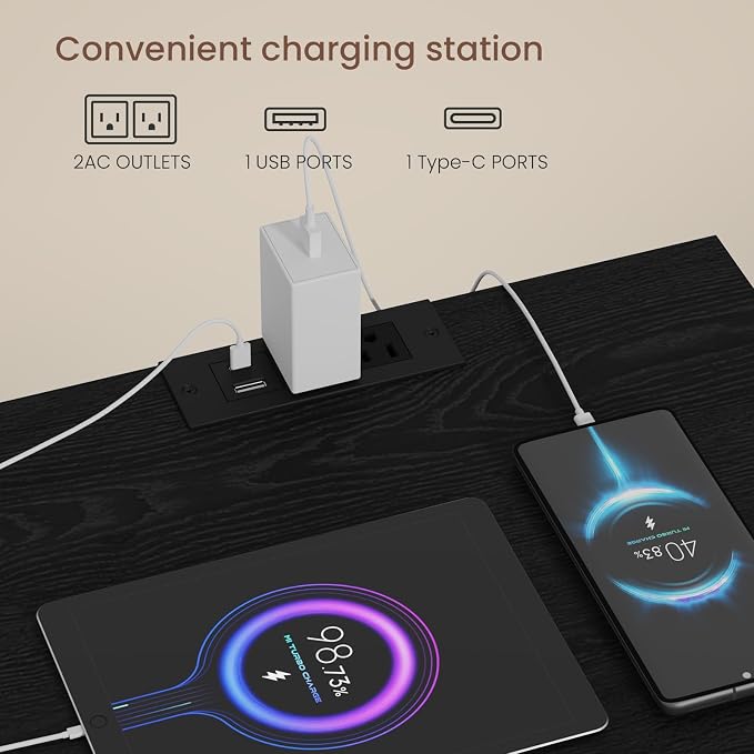 Nightstand with Charging Station, Bedside Tables with 3 Drawers, Side Table - Image 5