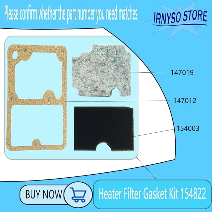 Irnyso Replacement Heater Filter Gasket Kit 154822 output filter154003, input filter 147019 ， gasket 147012 Fits Toro, Lawn Boy, Port Heat、 Mr Heater, All Pro and Universal oil fired heaters