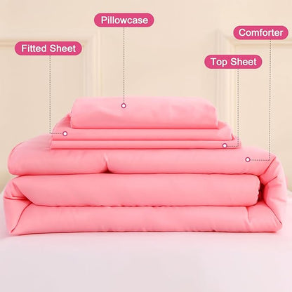 Wowelife Toddler Bedding Set for Girls 4 Piece Ruffle Boho Tufted Fringe Pink Toddler Bed Comforter Sets Jacquard Bed Set Bed in a Bag with Comforter, Flat Sheet, Fitted Sheet, Pillowcase