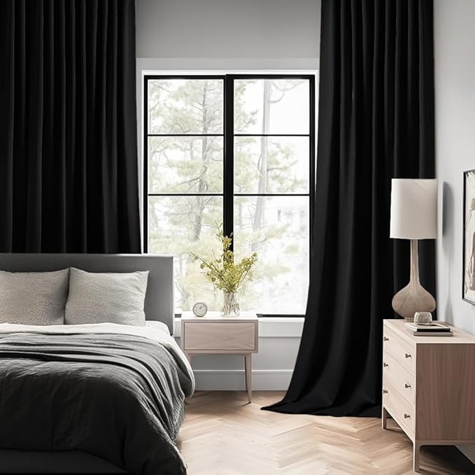 MIULEE Black Back Tab Blackout Curtains 52x102 Inch Long 2 Panels Set | Rod - Image 2