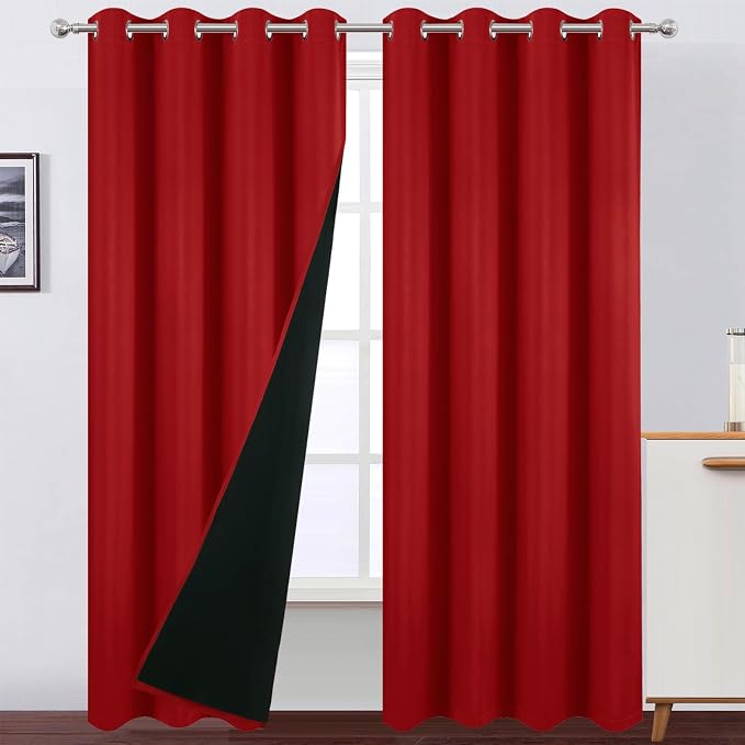 100% Blackout Curtains 84 Inch Long Red Curtains 2 Panels by Lemomo