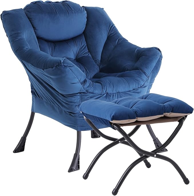 Lazy Chair with Ottoman, Comfy Accent Reading Chair, Velvet RoyalBlue | by LITA