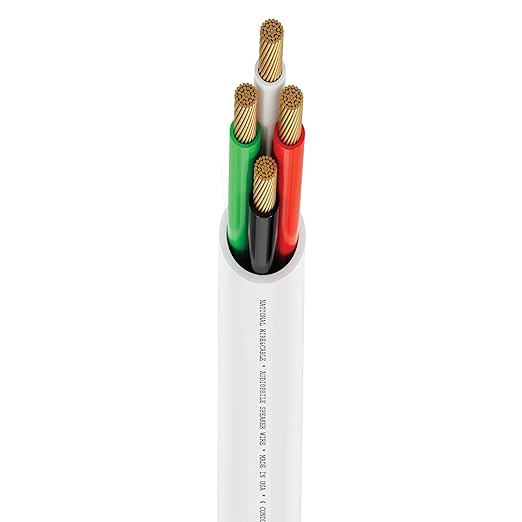 NATIONAL Wire&Cable - 14/4 Audiophile Speaker Wire (500 Feet) 14AWG Gauge - Made in USA - in Wall Audio Speaker Wire Cable/CL Rated/ETL Listed / 2 Conductors - OFC Oxygen-Free Copper, White 500ft