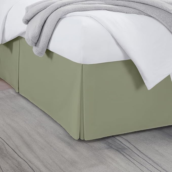 Twin Bed Skirt, Luxury 15 Inch Drop Sage Pleated Bed Skirt, Double Brushed Microfiber, Box Pleat Design, Wrinkle & Fade Resistant, Easy Fit Tailored Bedskirt for Twin Size Beds