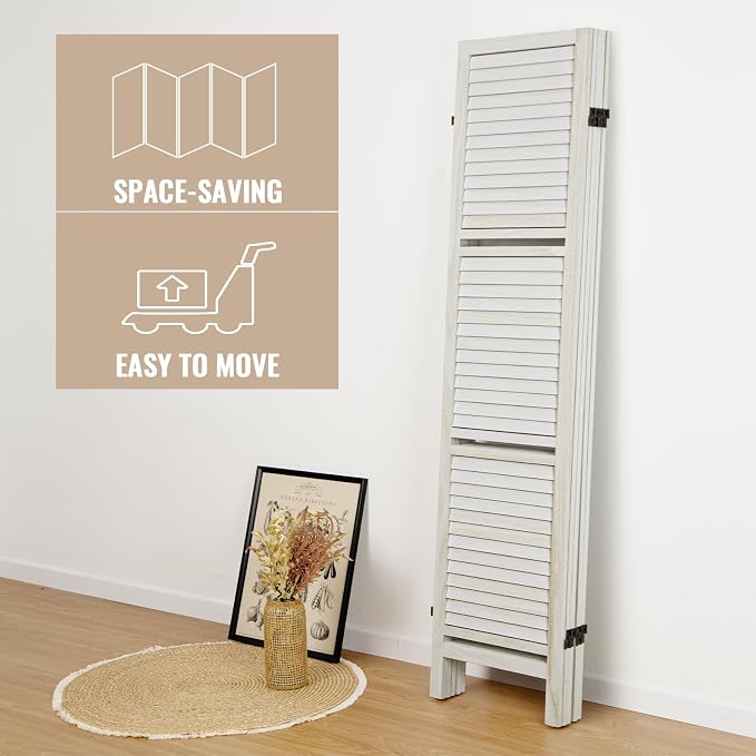 Room Divider with Shelves, 5 Panel White Privacy Screen | Partition Room - Image 5