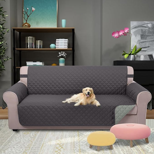 U-NICE HOME Large Sofa Cover Reversible Couch Cover for Dogs with Elastic Straps Water Resistant Furniture Protector for Pets Couch Cover for 4 Cushion Couch (Oversized Sofa, Dark Grey/Light Grey)