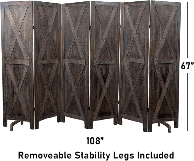Premium Home 6-Panel Room Divider – Rustic Brown Barn Door, X Pattern Folding - Image 4