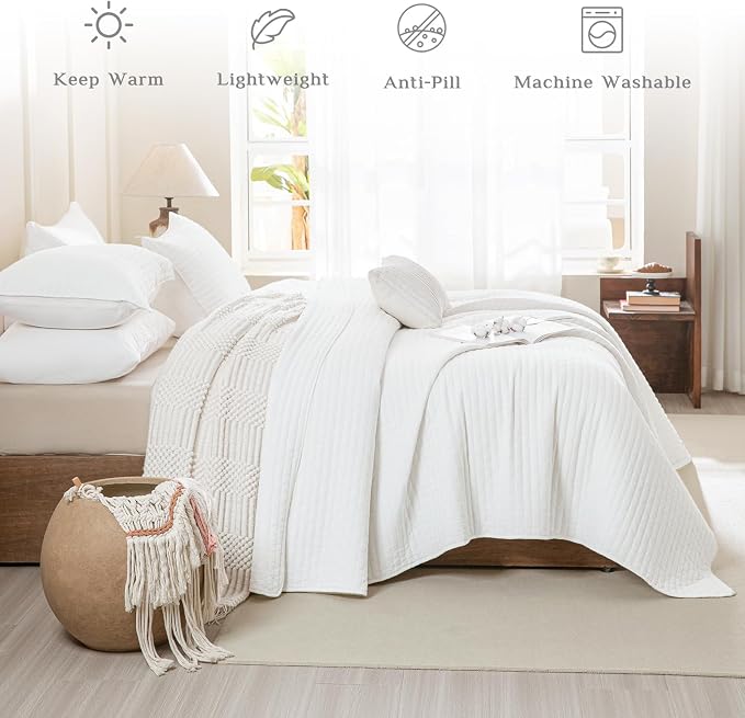 CozyTide Queen Size Quilt, Stone-Washed Cotton Lightweight Quilt Bedding Set - Image 2