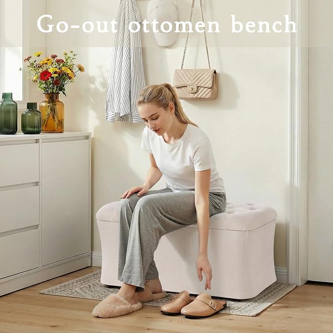 Storage Ottoman Bench, End of Bed Bench, 39.8 x 18.1 x 17.7 Inches Pouf Ottoman - Image 7