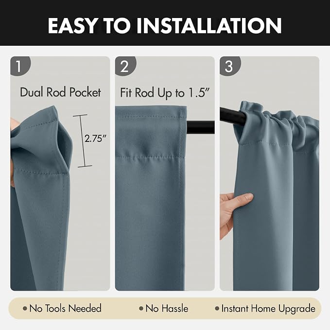 MIULEE 84 Inch Length Grey Blue Blackout Bedroom Curtains Set of 4 | Thermal - Image 7