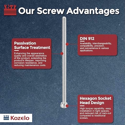 Kozelo 6pcs Socket Head Cap Screws - [M4-0.7 x 90mm] 304 Stainless Steel Allen Socket Drive for Electrical Motor 3D Printing Fan Engine Replacement Use, Silver