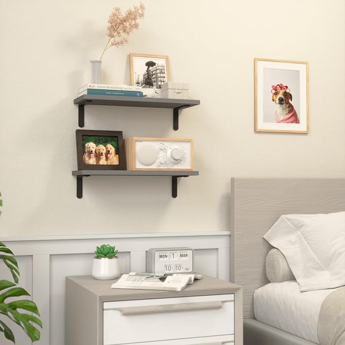RICHER HOUSE Rustic Wood Floating Shelves, 2-Set Wall Mounted Shelves, 16In | - Image 5