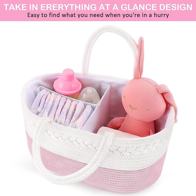 ABenkle Diaper Caddy Organizer, Rope Woven Storage Baske, Nursery Storage Basket - Image 4