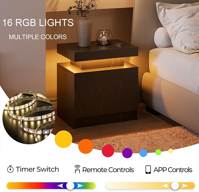 Modern Black LED Nightstand for Bedroom Bedside Table - Image 5