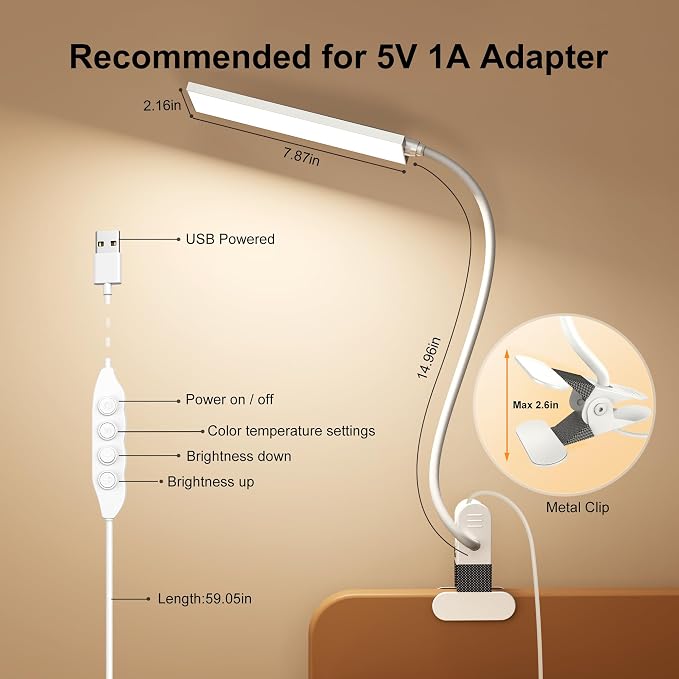 Vansuny Clip on LED Desk Lamp, Eye-Caring USB Reading Light - Image 4