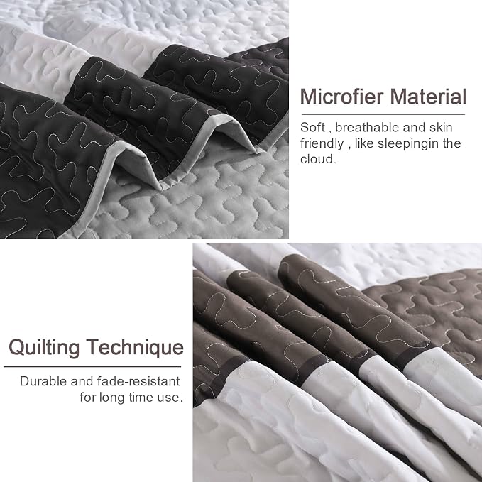 Dinjoy Queen Size Boho Stripe Quilt Set, Breathable All-Season, 3-Piece Set - Image 5