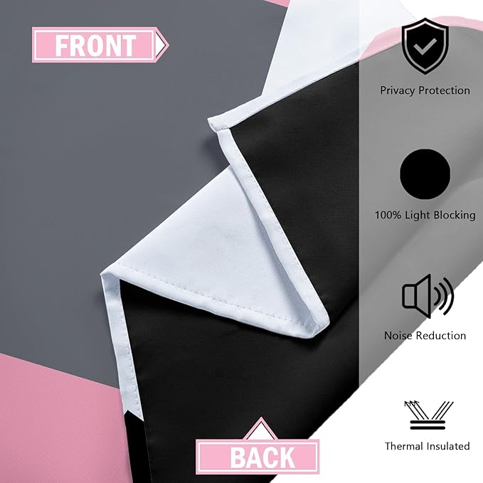 Pink 100% Blackout Curtains for Bedroom 45 inch Length 2 Panels Set Grey Modern Abstract Geometric Black Out Curtains Insulated Room Darkening Window Drapes for Living Room, 52Wx45L