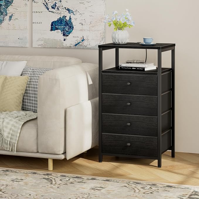 BOLUO Tall Night Stand with Drawers, Small White 4 Drawer Dresser - Image 4