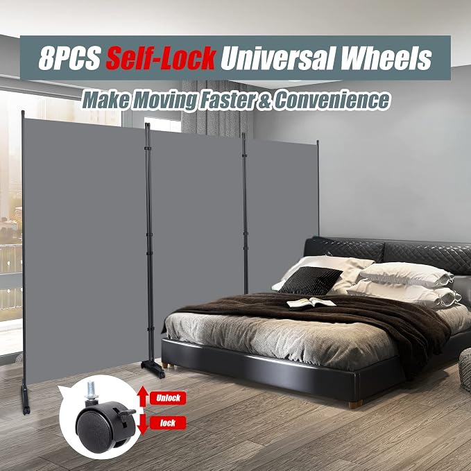 Room Divider 102'' Wide Folding Privacy Screen, 3 Panel Wall Divider w/Wheel | - Image 3
