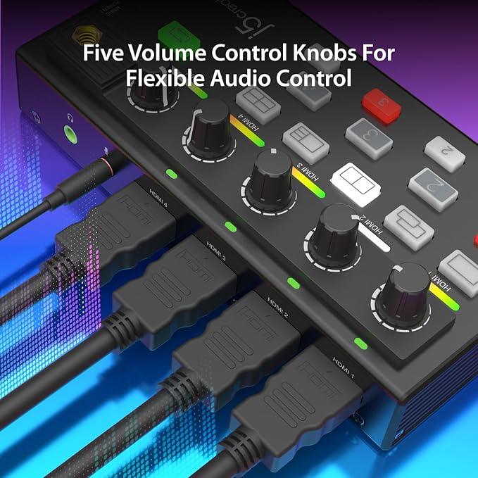 j5create All-in-One Live Streaming Station - Quad HDMI Capture, Audio Mixer, Video Switcher, Plug & Play, for Streaming, Video Conferencing, Teaching, Broadcasting (JVA08)