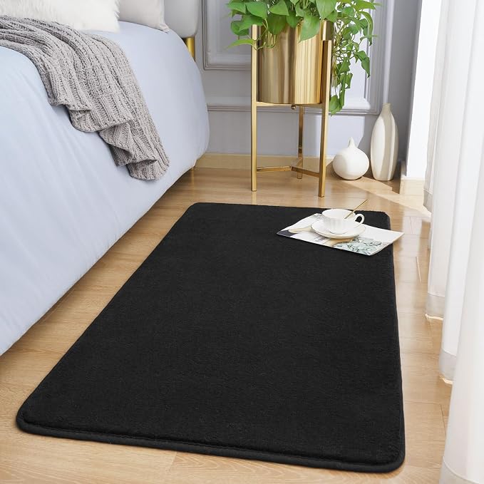 Modern Washable Runner Rugs, 2x4 Feet Black Bedroom Runner Rug | Small Area Rugs by AmeareaDirect