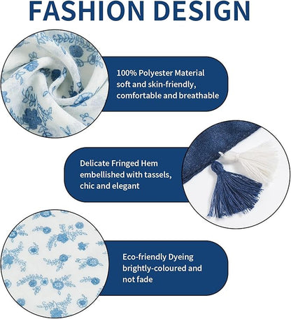 Scarf for Women Lightweight Soft Floral Leopard Printed Scarves Fall Winter Fashion Shawl Wrap with Fringe