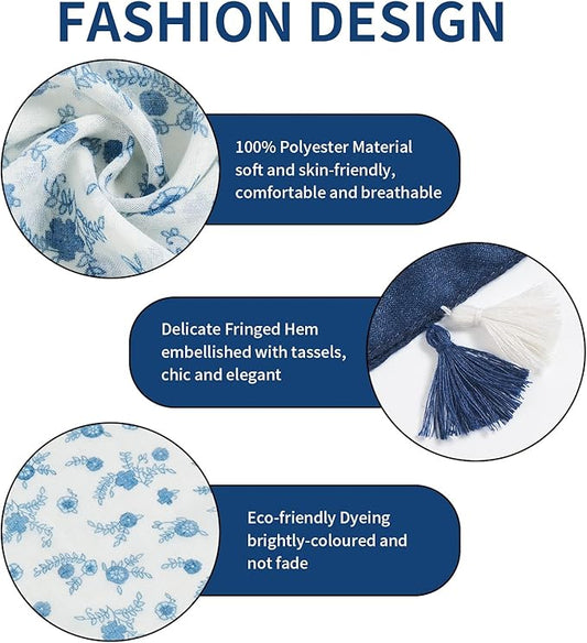 Scarf for Women Lightweight Soft Floral Leopard Printed Scarves Fall Winter Fashion Shawl Wrap with Fringe