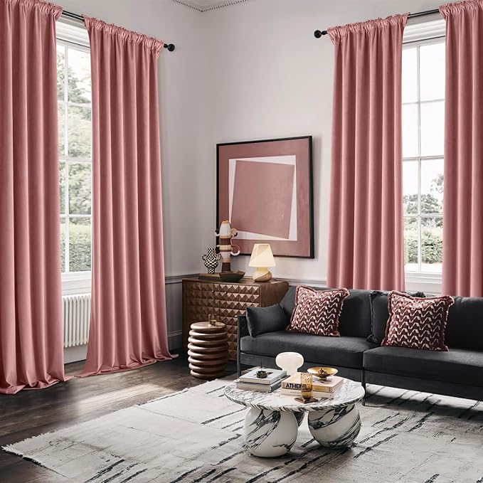 MIULEE Velvet Curtains 50W x 90L 2 Panels Dusty Rose Blackout Curtains | Luxury - Image 5