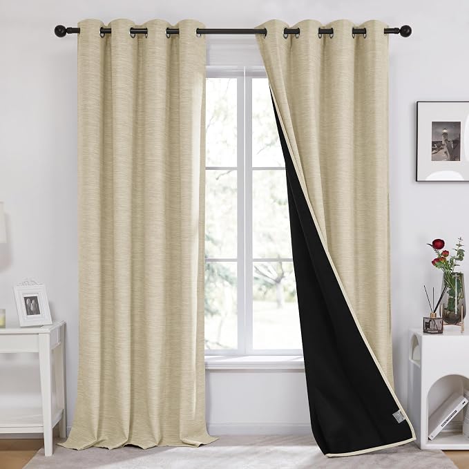 Deconovo Faux Linen Total Blackout Curtains Grommet Noise Reducing Panels by Unknown