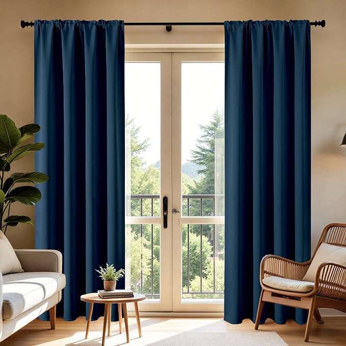 CUCRAF Navy Blue Blackout Curtains 72 inch Length 2 Panels Set, Rod Pocket Room - Image 8