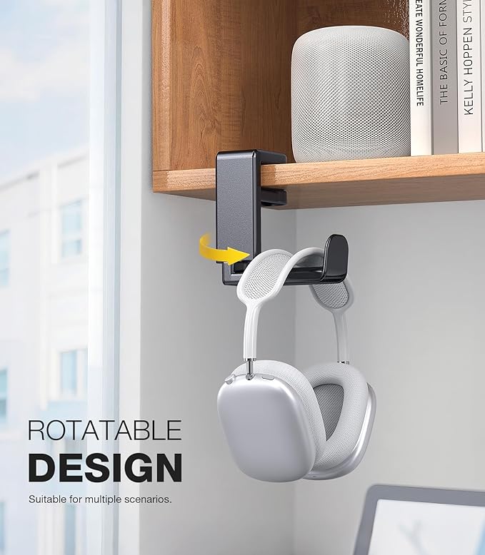 Coolpow Gaming Headphone Stand for Desk【360°Rotating】PC Headset Holder for Desk Hook Mount, Headset Stand Holder Clip Under Desk Headphone Hanger for Airpods Max, HyperX, Sennheiser All Headphone Size