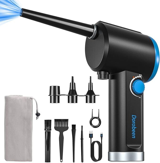 DOROBEEN Compressed Air Duster, Electric Air Duster, Cordless Air Duster, Canned Air Duster for Computer, Keyboard Cleaner, BLDC Motor - Stepless Speed - 6000mAh (Blue)