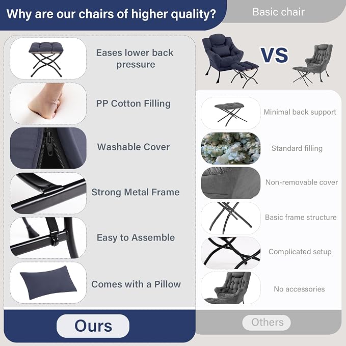 Furlide Lazy Chair with Ottoman, Modern Lounge Chair with Lumbar Pillow - Image 8