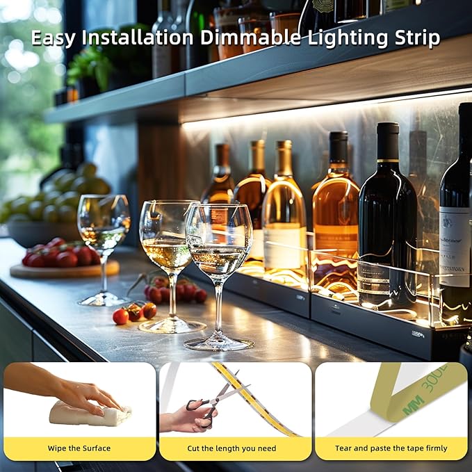 UVTaoYuan Led Strip Lights 5V USB 6.56ft/2m 640 LEDs Touch stepless Dimmable USB COB LED Strip Light 6000K White 10W Flexible 5v led Lights for Bedroom Kitchen,DIY Lighting Room Decor tv led Lights