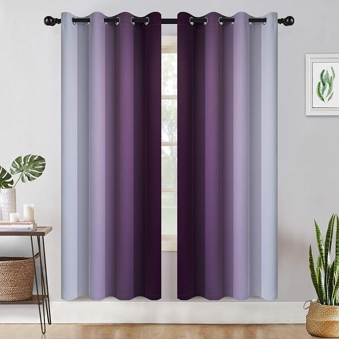 COSVIYA Grommet Room Darkening Ombre Purple Curtains W52xL72 inch | Purple and - Image 2
