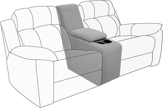 Easy-Going 2-Piece Recliner Console Cover for Reclining Loveseat Covers Stretch Jacquard Middle Console Cover for Recliner Couch and Sofa Light Gray