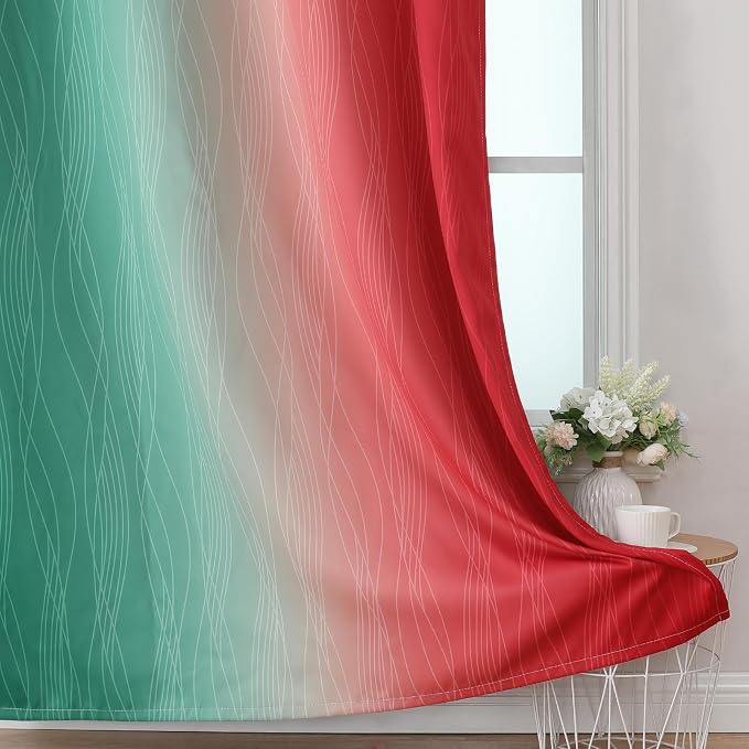 Red and Green Ombre Blackout Curtains 52Wx45L 2 Panels | Ombre Christmas - Image 6