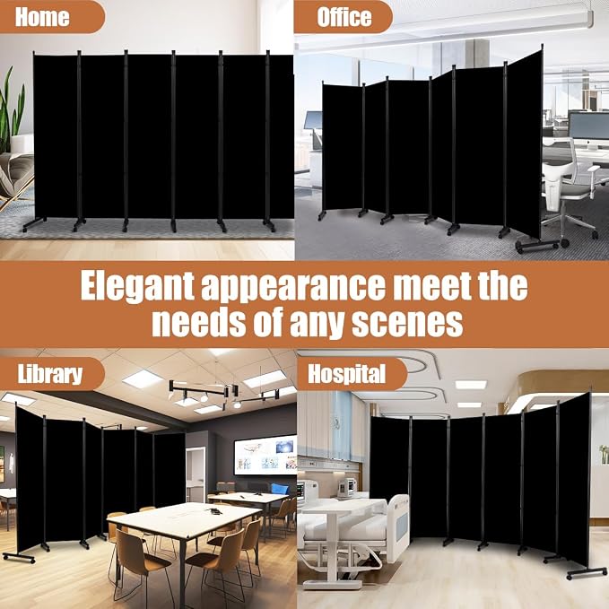 Room Divider 6FT Tall Folding Privacy Screens, 6 Panel Wall Divider w/Wheel | - Image 7