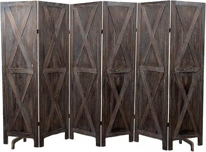 Premium Home 6-Panel Room Divider – Rustic Brown Barn Door, X Pattern Folding by PremiumHomeDecor