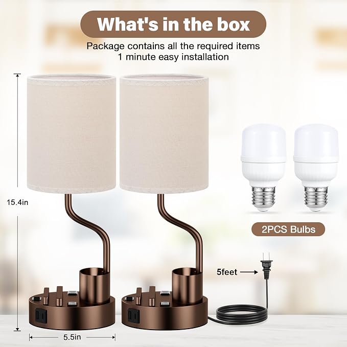 Bedside Lamps for Bedroom Set of 2 - Image 7