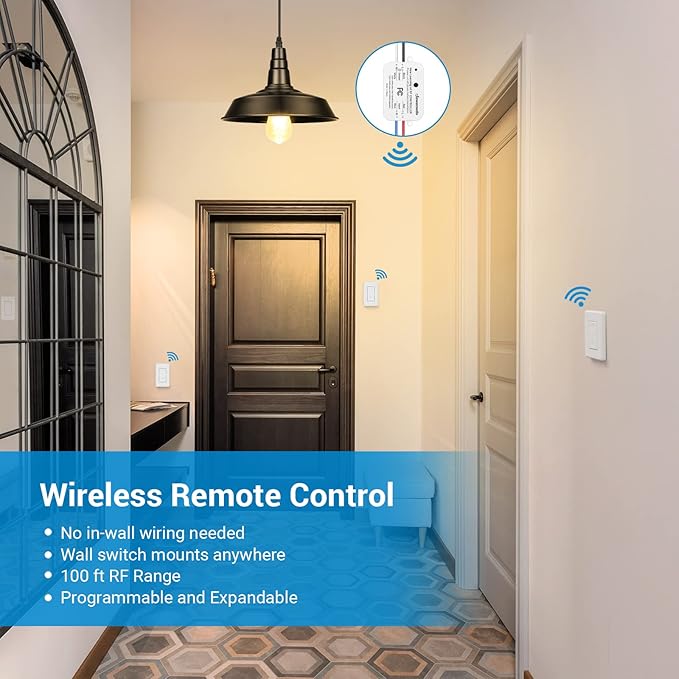 DEWENWILS Wireless Wall Light Switch Kit, No WiFi Needed Remote Control Switch for Small Appliance, Lamps, Lighting Fixture, No in-Wall Wiring, Long RF Range, 3 Pack Switches+1 Receiver