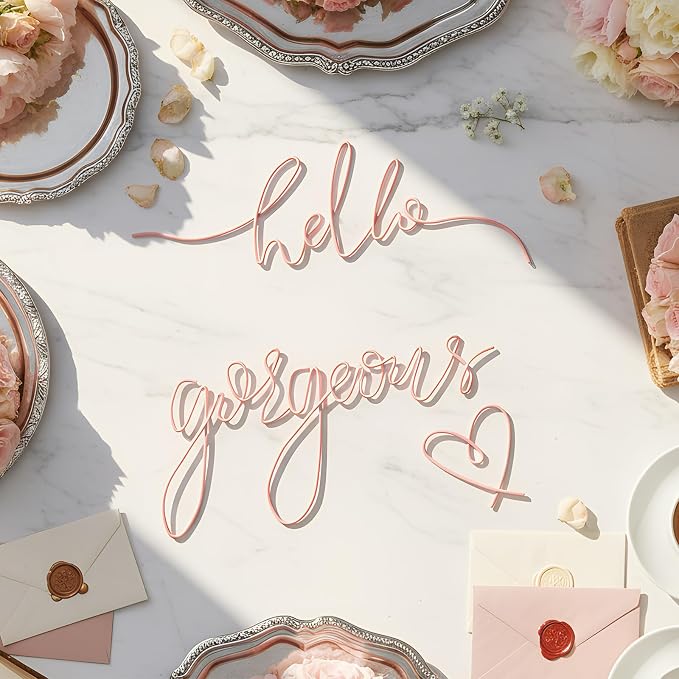 Metal Hello Gorgeous Wall Art Minimalist Wall Decor, Light Pink, Classic | - Image 3