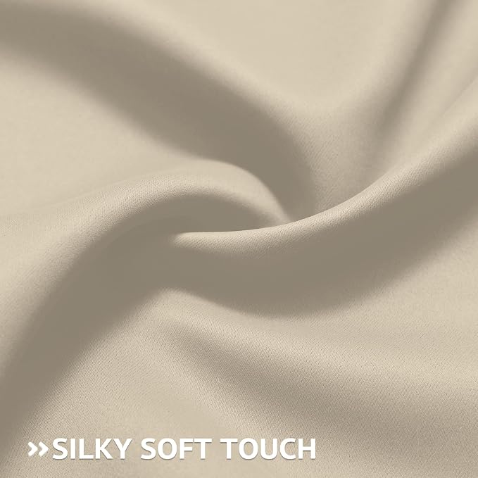 COSVIYA Grommet Beige Blackout Room Darkening Curtains 96 inch Long | Thick - Image 6