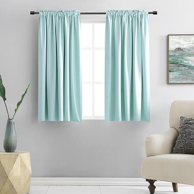 54 Inch Length Aqua Blackout Curtains by DONREN
